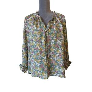 NWT Cynthia Rowley Sz MED  Floral‎ Printed Long Sleeve Peasant Blouse Top V-neck